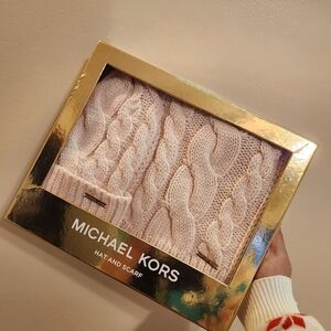 Michael Kors Pink Cable Knit Hat and Scarf Set